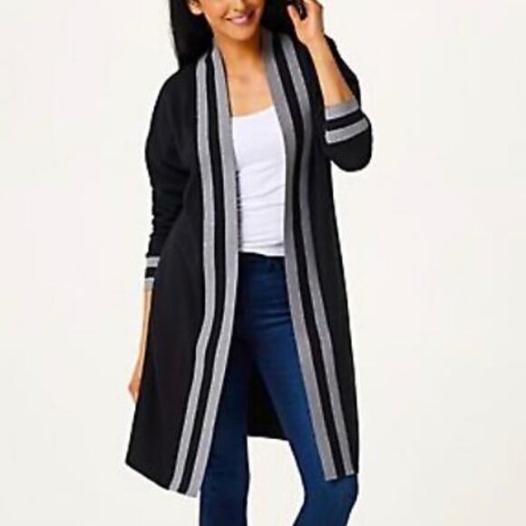 Isaac Mizrahi soho Brushed Fleece Duster cardigan Silver shimmer Accents XL - Picture 1 of 12